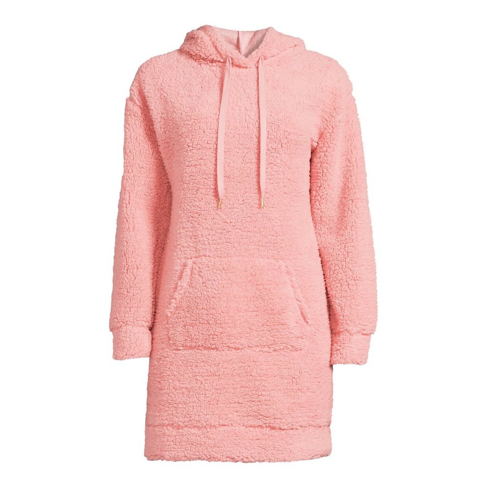 No Boundaries Juniors’ Faux Sherpa Tunic Hoodie Dress - XSMALL